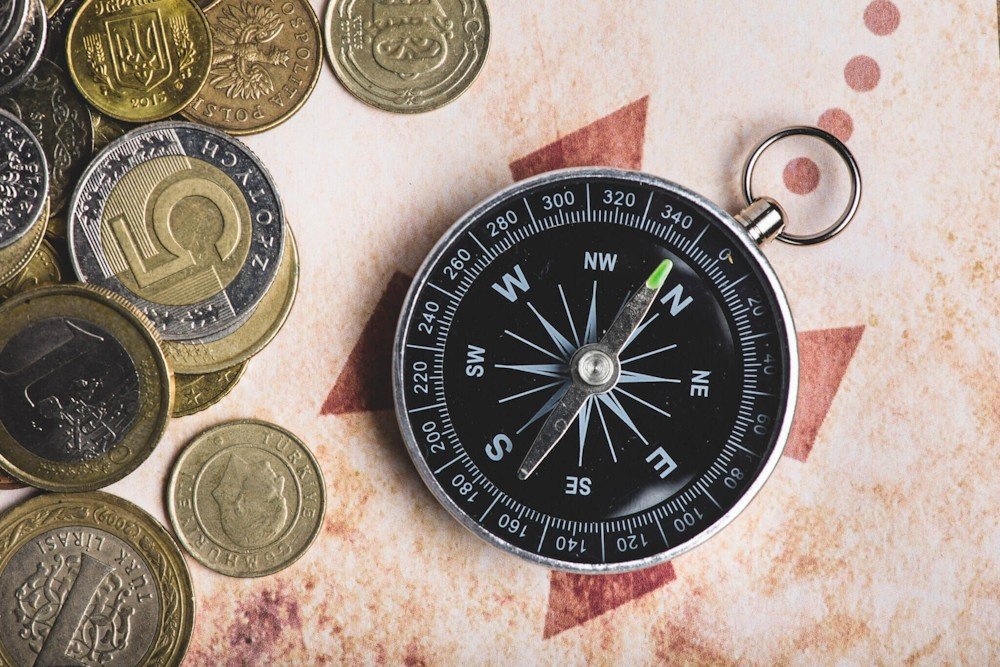 Close Up currency and compass